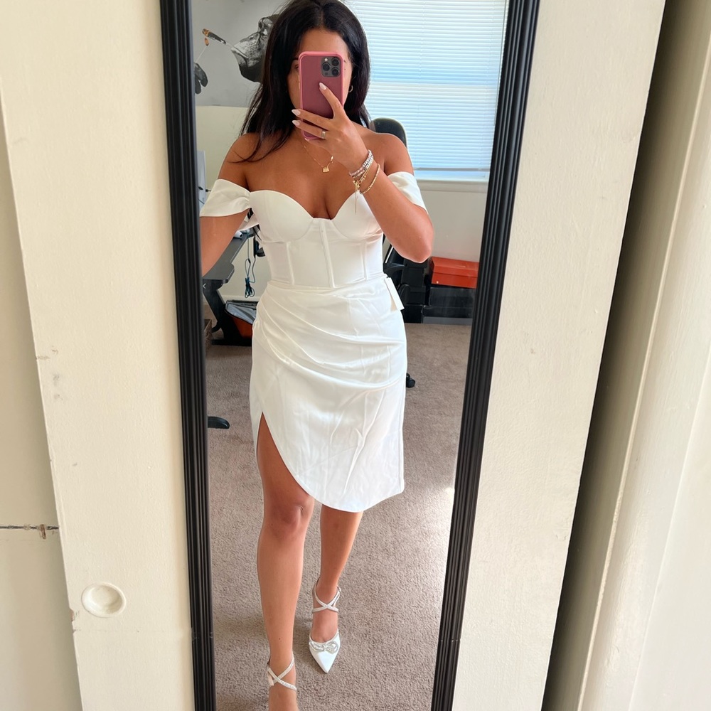White satin midi dress